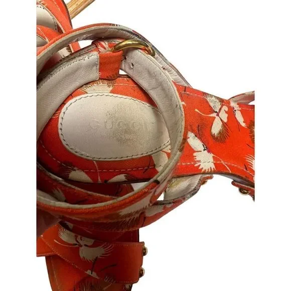 Gucci Orange Crane Wood Block Heels Sandals Sz. 8 - Picture 13 of 13